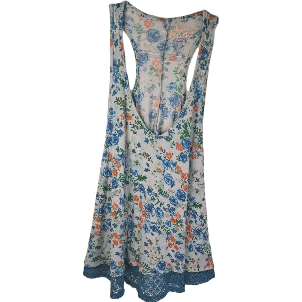 Mudd Sleeveless Lace‎ Accent Top Women's L Floral Cottage T-back Tank Feminine